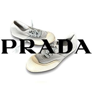Prada Silver and Cream Low-Top Sneakers